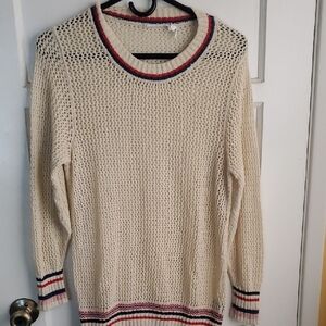 Isabel Marant Open-Knit Cream Sweater with Red & Navy Trim